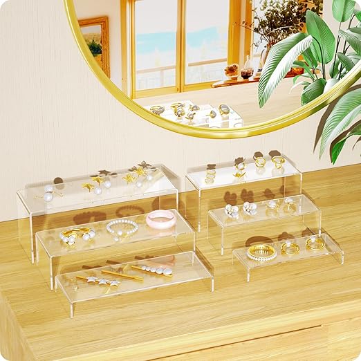 NIUBEE Acrylic Display Riser, 3 Pcs 9" Large Acrylic Risers, Clear Rectangular Stands for Candy Dessert Cupcakes, Collectibles Display Stands Shelf for Display for Funko POP Figures