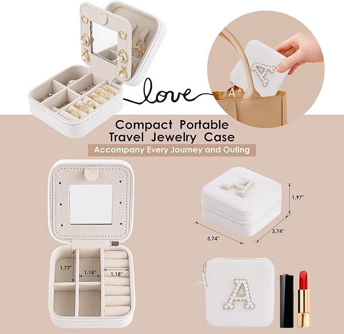 Birthday Gifts for Women, Initial Jewelry Box and Case for Travel, Perfect for Wife, Girlfriend, or Graduation Gift