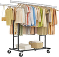 Tajsoon Double Rod Clothes Rack Load 480 LBS, Heavy Duty Rolling Garment Rack with Wheels, Collapsible Clothing Rack for Hanging Clothes, Commercial Adjustable Clothes Rack with Shelf, Black