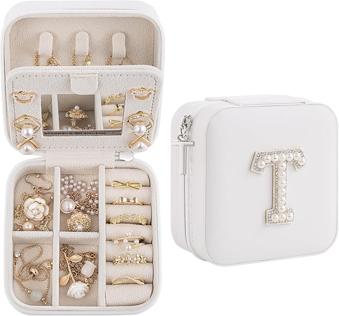 Birthday Gifts For Women, Initial Jewelry Box, Travel Jewelry Case, Gifts for Wife Girlfriend, Small Travel Jewelry Organizer, Gift for Girls, Graduation Gifts for Her, Bridesmaid Gifts