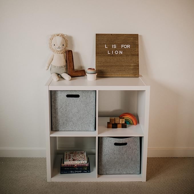 Parker Baby Felt Foldable Storage Cube - 11 Inch Nursery Cubby Bin for Cube Organizer, Closet Organizers and Storage Toy Bin, Rope Baskets Bins for Toy’s Storage - Gray