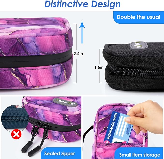 YOUSHARES Insulin Cooler Travel Case - Travel Medicine Cooler Bag for Insulin and Diabetes Supplies Travel, Insulin Case with 2 TSA Approved Gel Ice Pack (Marble Purple)