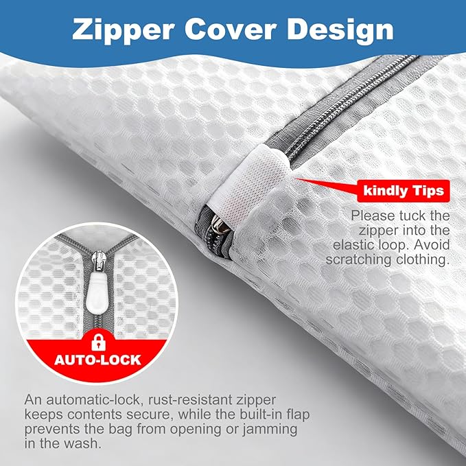 Laundry Bags Mesh Wash Bags for Delicates, Upgraded Honeycomb & Fine Mesh, Extra Durable with Sturdy Zippers, Protect Clothes in Washing Machine Essentials for Home, College & Dorm, 12 x 16 in 4-Pack