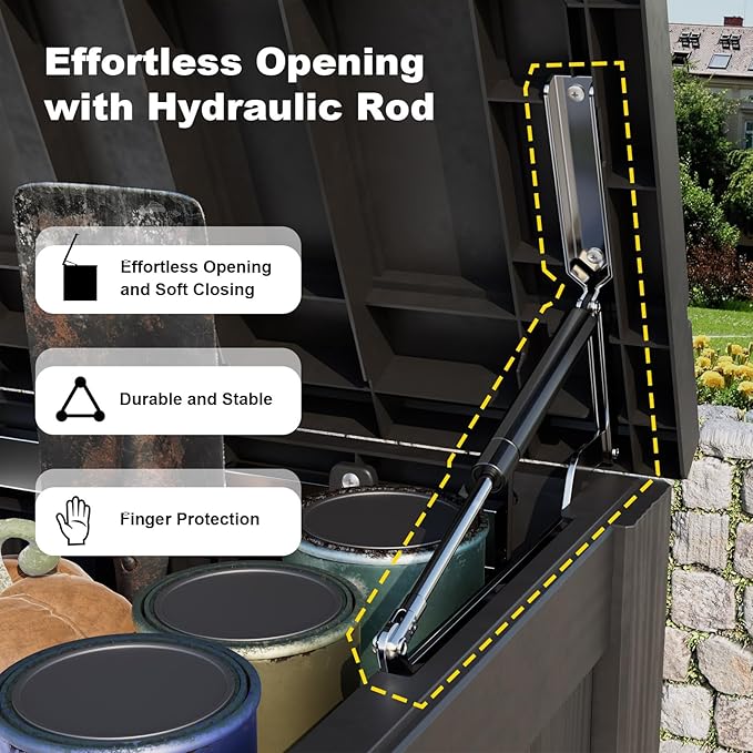 180 Gallon Outdoor Deck Box,Storage Lockable Waterproof Patio Furniture,Garden Tools,Cushions,Pool Accessories Outside Storage Resin Box(Black)