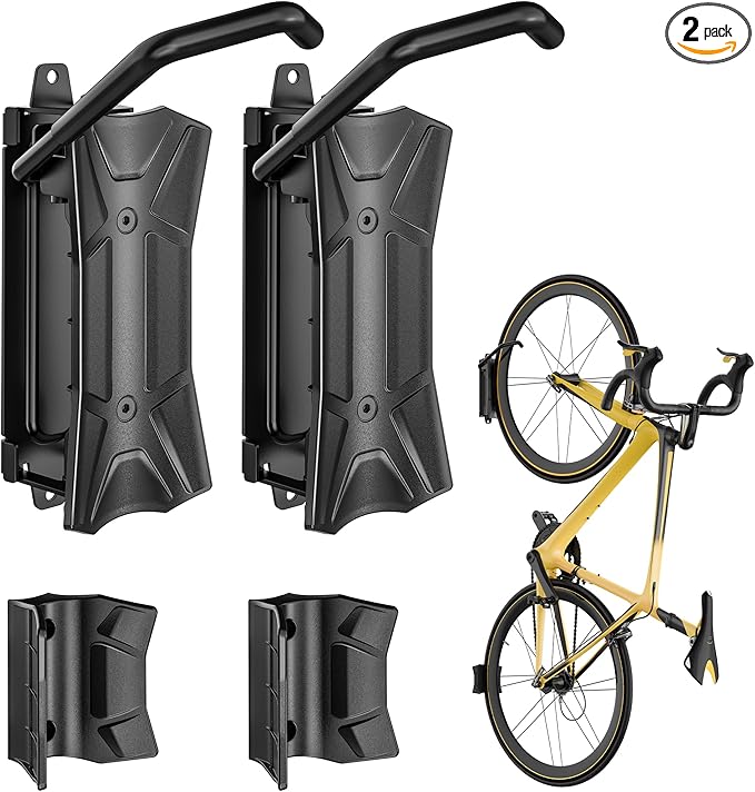monTEK Heavy Duty Bike Wall Mount, Swivel Bike Wall Hanger Holds Up to 77lbs, Space-Saving Bike Rack Garage, Bike Storage for Bedroom Home Office, 2 Pack