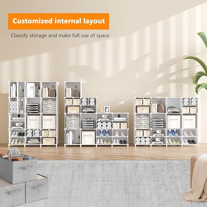 AWTATOS Cube Storage Organizer Closet Storage 12 Cube Shelves, Large and Small Cubes, DIY Portable Closet Clothes Storage Shelfs for Home, Bedroom, White