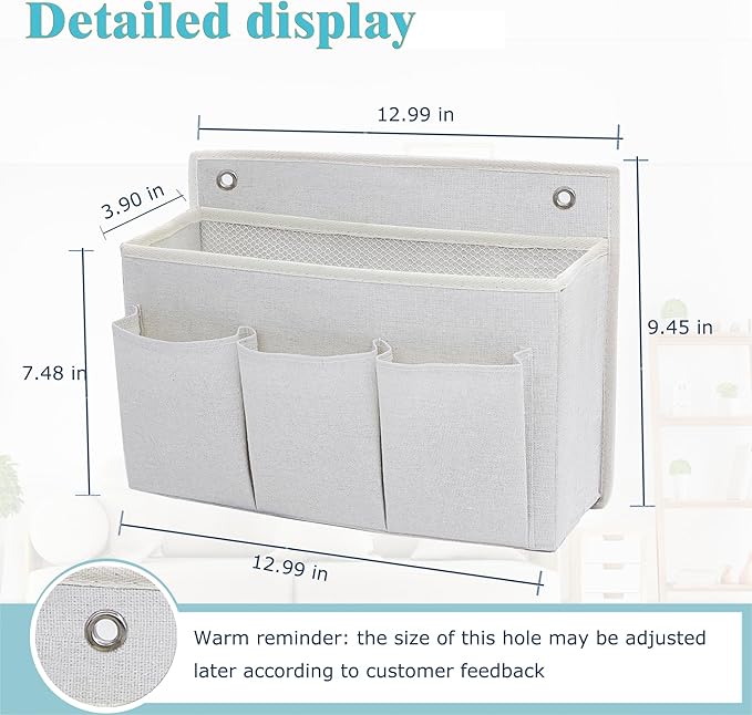 2-Pack Wall Hanging Organizer Bag/Hanging Baskets with Large Mesh Compartment & 3 Pockets，Over the Door Organizer Space Saving Storage for Bedroom,RV Camper, Closet (White-2 Pack)