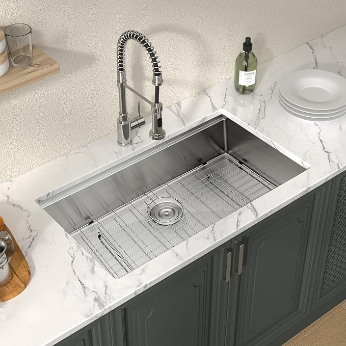 Lordear 30 Inch Undermount Kitchen Sink Workstation 16 Gauge Stainless Steel Under Counter Single Bowl Handmade Kitchen Sinks Basin 30x19x10 Inch