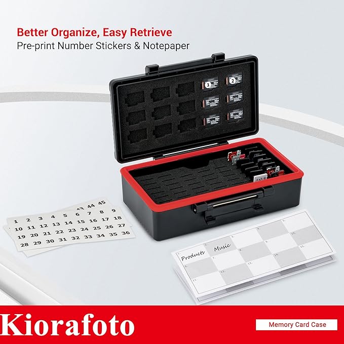 Kiorafoto 58 Slots TF Micro SD MSD Memory Card Case Holder Water-Resistant Anti-lost Anti-shock Storage Organizer with Labels & Notepaper, Switch Steam Deck Drone Trail Camera Memory Cards Accessories