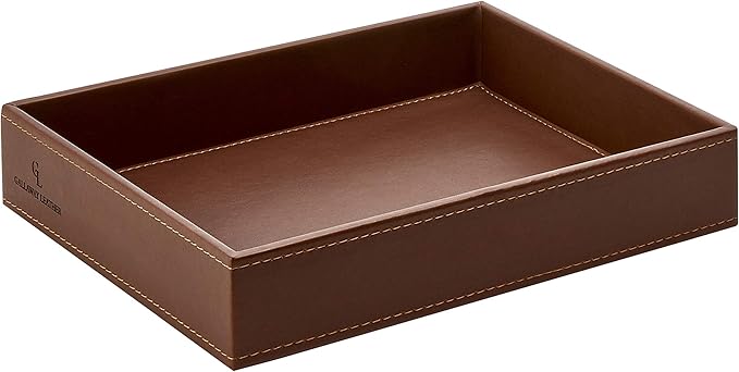 GALLAWAY LEATHER Valet Tray for Men - Nightstand Organizer EDC Tray for Wallet and Keys - Bedside Dresser Catch All Dump Key Bowl for Entryway Table, Dark Brown