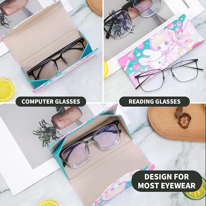 Foldable Glasses Case, Magnetic PU Leahter Sunglasses Case, Cute Hard Shell Folding Eyeglass Cases for Women Kids