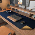 DAWNTREES Dual Sided Desk Mat,Leather Desk Pad,35.5"x17",Cork Desk Mat Protector,with PU Leather Valet Tray Organizer,Large Mouse Pad,Desk Writing Pad for Office and Home(Dark Blue)