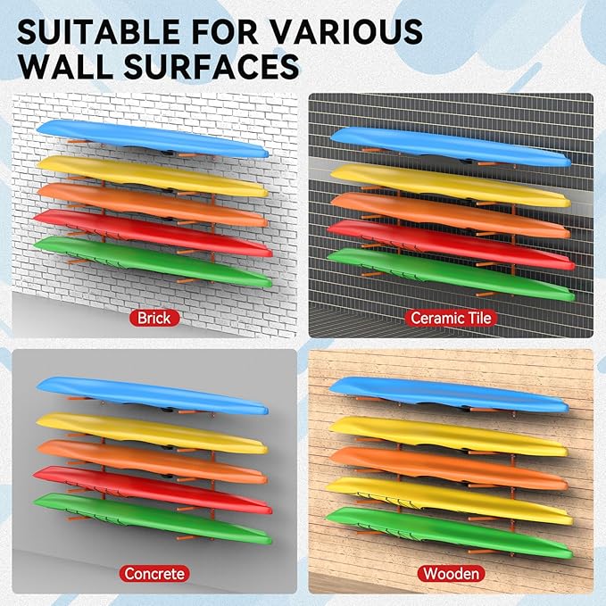 Kayak Storage Rack Wall Mount Adjustable 5 Levels Kayak Rack Wall Hanger Holder for Paddle Boards Surfboard Canoe Kayak Paddle Holder for Garage Indoor Outdoor