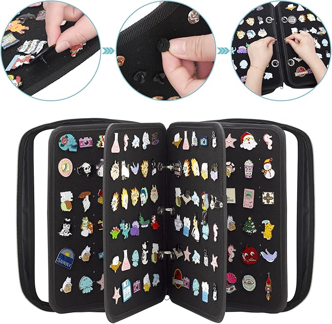 Enamel Pin Display Pages Pin Carrying Case, Pins Collection Storage Organizer Case, Travel Brooch Pin Display Bag (Pins Not Included)