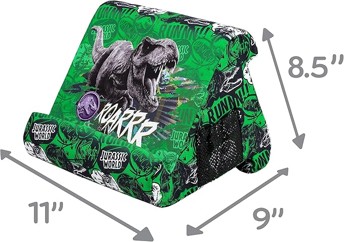 Flippy Original Tablet Pillow Stand & iPad Holder, Gift for Book Lovers & Readers, Multi-Angle Stand with Storage for Lap, Desk & Bed, Compatible with Kindle, Fire, iPad & Samsung, Jurassic World