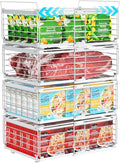 iSPECLE Freezer Organizer Bins - Fit 10 to 20 Cu.FT Deep Freezer, 4 Pack Large Expandable Stackable Chest Freezer Organizer Sort Frozen Food and Easily Get with Handle, Improve Air Circulation, White