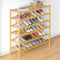 Smiry Bamboo Shoe Rack for Closet, 6 Tier Long Wooden Stackable Shoe Organizer, Free Standing Shoes Storage Shelf for Entryway, Front Door Entrance, Natural