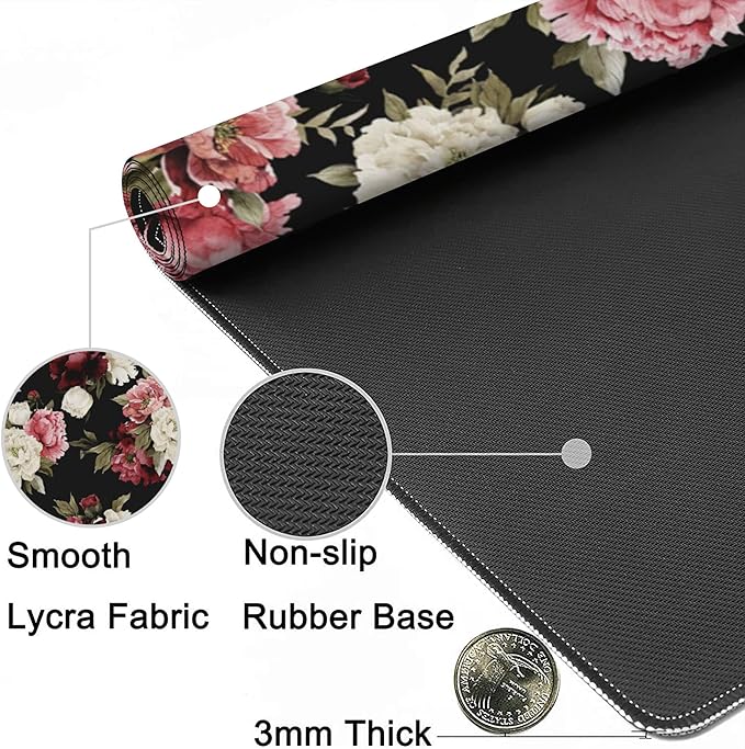 Desk Mat,Watercolor Peonies Floral Gaming Mouse Pad,XXL Extended Mouse Pad Mat for Office,Computer,Keyboard with Non-Slip Base Stitched Eges Mousepad 35.4x15.75 inch