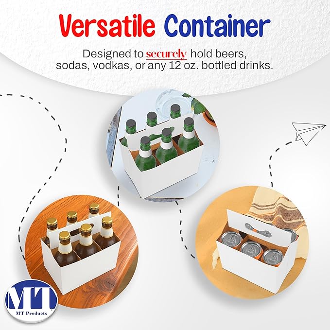 MT Products White Cardboard 6 Pack Bottle Carrier 12 oz. - Beer Bottle Holder (Pack of 10) - Made in USA