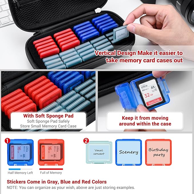 EVA PU CFexpress Type A Card SD Card Holder with 40PCS Individual Plastic Memory Card Case for 20 CFexpress Type-A Cards & 20 SD SDXC SDHC Cards,Water-Resistant CFA Memory Card Storage for Sony Camera
