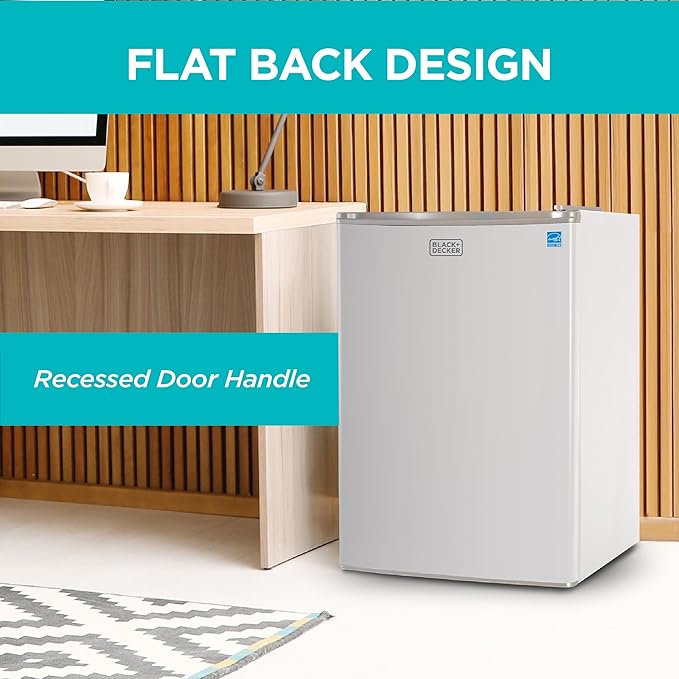 BLACK+DECKER 2.5 Cu. Ft. Compact Refrigerator, ENERGY STAR Certified, Single Door Mini Fridge with Chiller Compartment, Personal Fridge for Home or Dorm Room, R600a Refrigerant, BCRK25W, White