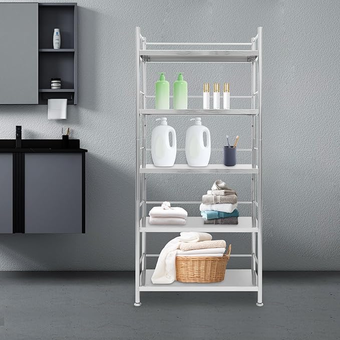 5-Tier Adjustable Rack Storage,28" L x 10" W x 63" H Stainless Steel Shelving Organizer,Heave Duty Shelf Storage Unit Up to 22lb Each Shelf for Kitchen&Garage