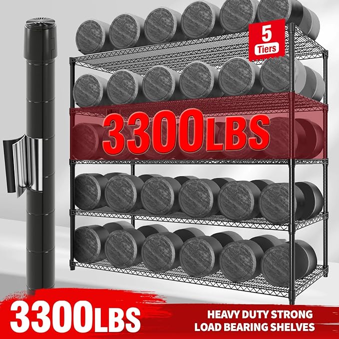 GarveeHome 82"H Storage Shelves with Wheels, 5-Tier Metal Shelving Unit Heavy Duty 3300LBS Load, Adjustable Garage Shelving Wire Rack Shelves, for Pantry Room,Kitchen, Warehouse, Basement,24"D x 59"W