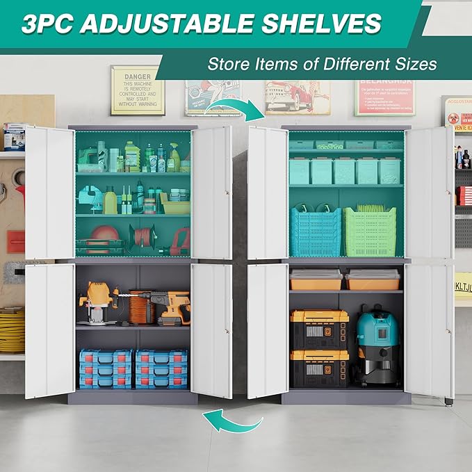 Metal Storage Cabinets with Doors and Shelves,71" Garage Storage Cabinet with Locking Doors,Tall Storage Cabinets with Lock for Home,Office,Gym,Bathroom,Kitchen
