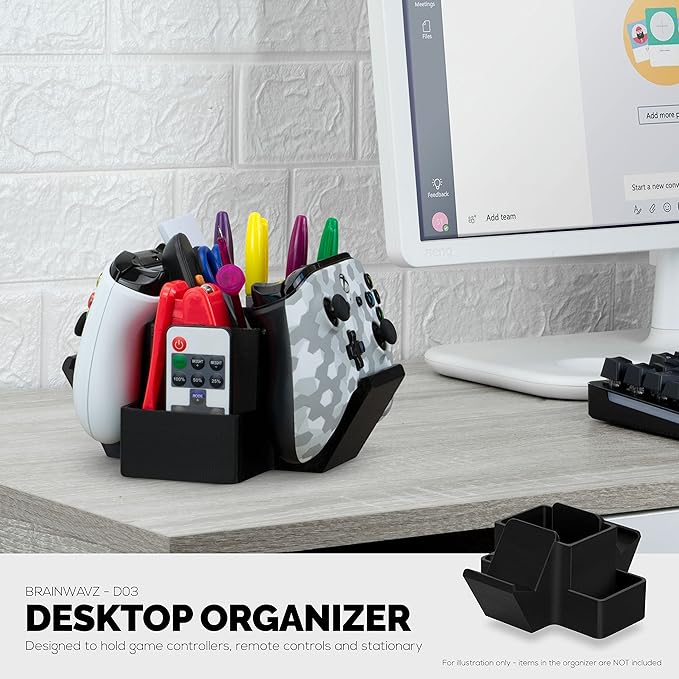 BRAINWAVZ Dual Game Controller, TV Remote Control & Stationary Storage Desktop Organizer Holder, Universal Design for Xbox ONE PS5 PS4 PC Gamepads, Reduce Clutter (D03)