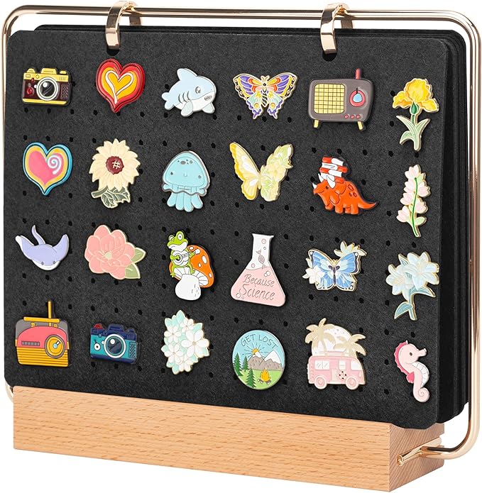 Pacmaxi Pin Display Organizers, Brooch Pin Holder, Enamel Pin Display Pages for Store 180+ Pins, Pin Collection Storage Calendar Wooden Stand with 6 Pages (Not Include Any Accessories) (Color)