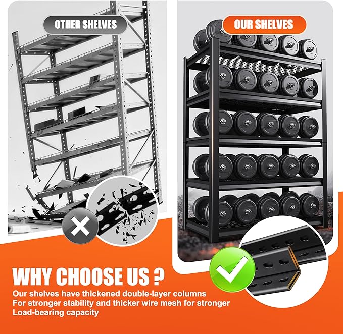 71" H Garage Shelving Heavy Duty Storage Shelves, 5-Tier Adjustable Metal Shelving Unit, Utility Garage Organizer Shelf for Basement, Pantry, Kitchen, Warehouse,17.7" D x 45.6" W x 71.2" H