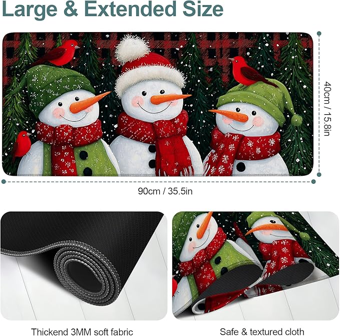 Three Snowmen Gaming Mouse Pad 35.4"x15.7"Desk Mat Anti-Slip Rubber Base & Durable Stitched Edges for Gamers Smooth Mouse Writing Surface for Desk Office/Home