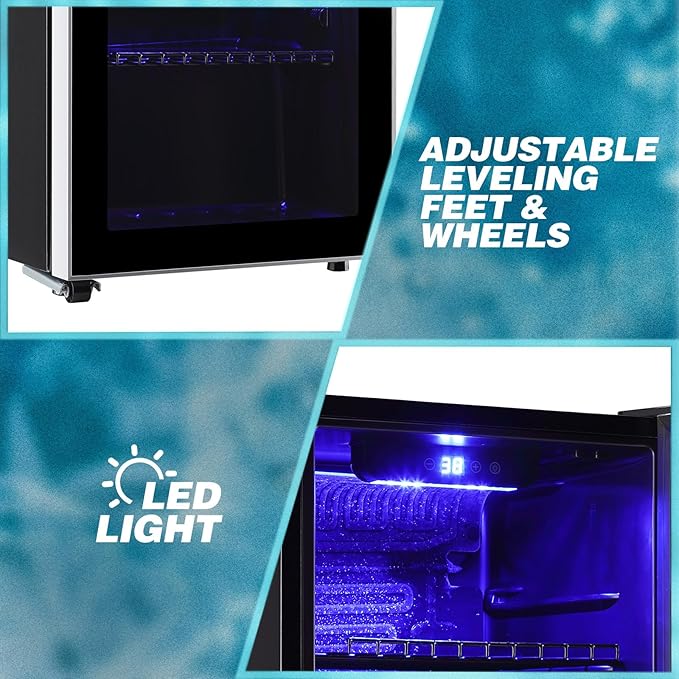 WANAI Mini Fridge Cooler 120 Can Beverage Refrigerator with LED Display with Touch Screen, Adjustable Shelves, Small Beverage Fridge with Glass Door for Beer Soda Wine for Home, Office, Bar, 3.5 Cu.Ft