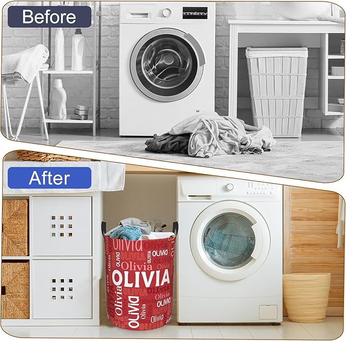 Custom Name Laundry Hamper, Personalized Laundry Basket with Name for Boys Girls Kids Men Women, Customized Name Dirty Clothes Basket Gifts for Clothes Toy Bathroom Bedroom Laundry Room Dorm