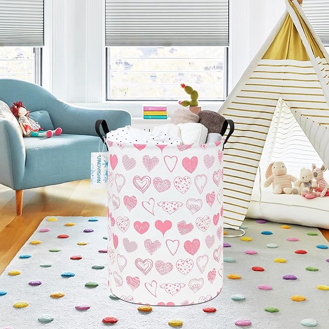 LANGYASHAN Laundry Basket Canvas Fabric Collapsible Organizer Basket for Storage Bin Toy Bins Gift Baskets Bedroom Clothes Children Nursery Hamper (Angel Heart)