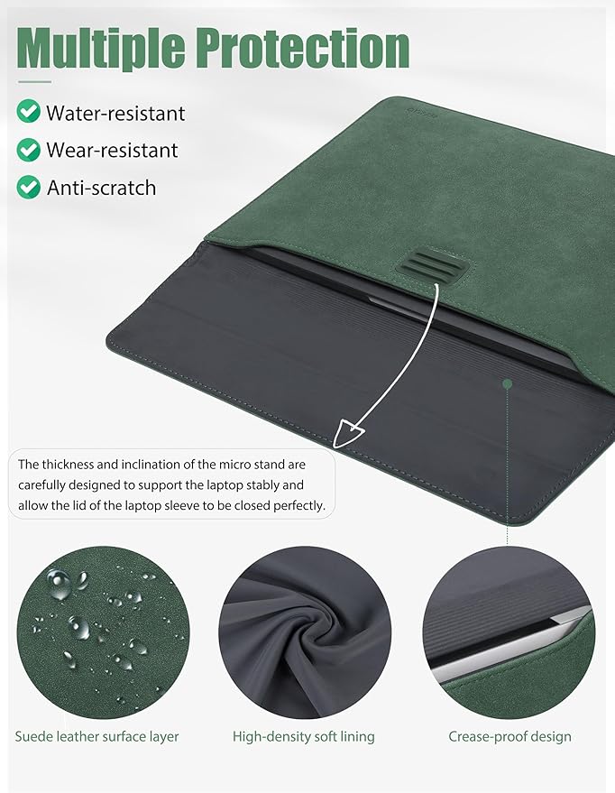 HYZUO 15-16 Inch Laptop Sleeve Bag with Adjustable Stand Feature for MacBook Pro 16 M4/M3/M2/M1 2025-2019, XPS 15, MacBook Pro 15 2015-2012, Case with Pouch, Midnight Green