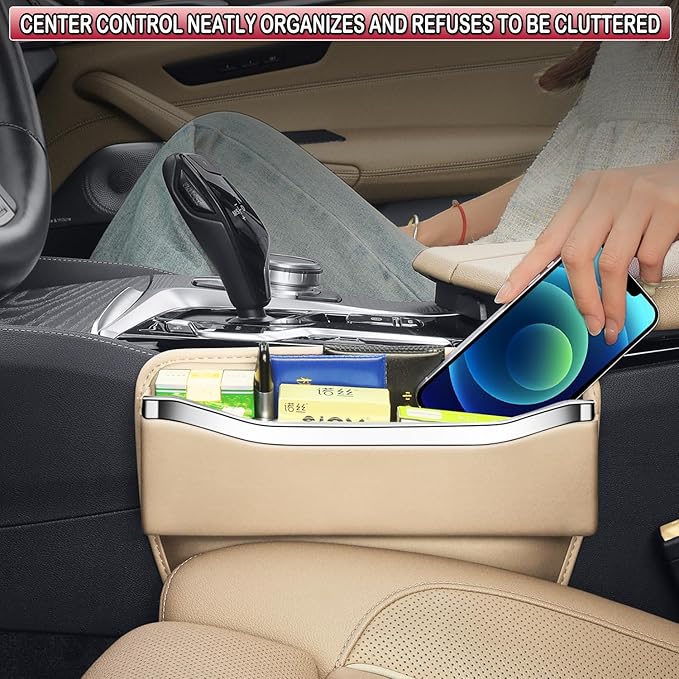 HOLDCY Car Seat Gap Filler Organizer - Leather Console Side Pocket Seat Storage - Stylish and Practical Car Accessories for Cars,SUV,Truck (Beige - 2 Pack)