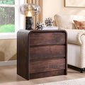25" Tall Modern Nightstand with Charging Station, 23.6'' Wide Wood Bedside Table w/3 Storage Drawers, Small Dresser w/Curved Profile Design, End Table for Bedroom, Brown