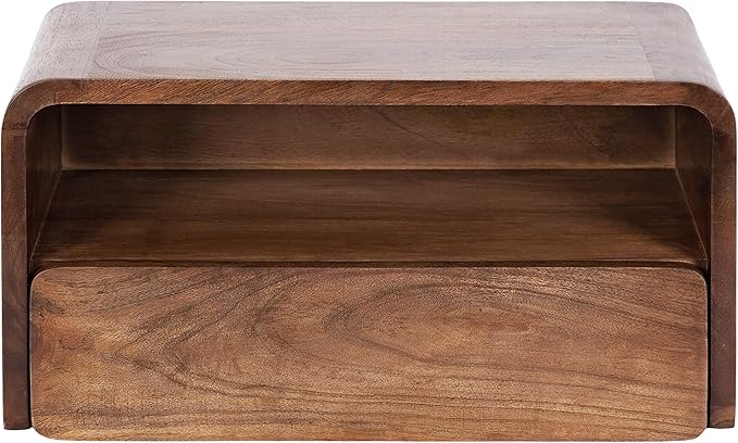 Kate and Laurel Kato Modern Wood Floating Side Table with Drawer; 18 x 10 x 9; Walnut Brown; Contemporary Wooden Floating Nightstand for Bedroom Bedside Table