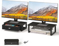 WOHOMO Dual Monitor Stand Riser with Drawers, Wood Desk Organizers for 2 Monitors, Desktop Storage Stand for Computer, Laptop, Black