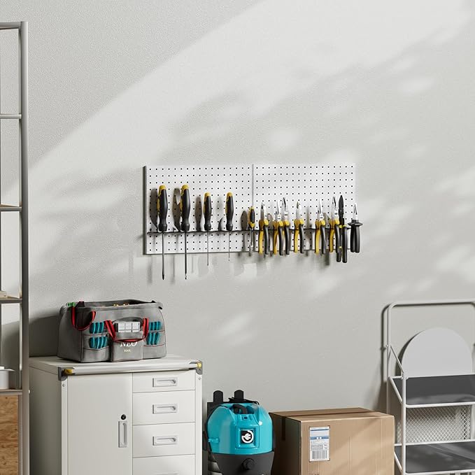 G.CORE Heavy Duty Metal Pegboard Organizer - Wall Storage Steel Peg Board Panels Set 1/4 inch Round Holes 17"x13" 2 Pack Garage Craft Tool Display Hanging Rack Organization Kit with Mounting Hardware