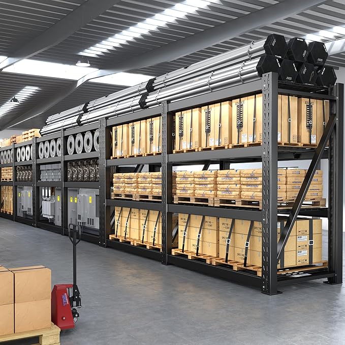 Bepatio 93" W 4-Tier Industrial Garage Shelving 9348LBS Heavy Duty Shelving with 2337LB/Shelf Metal Shelving Unit for Warehouse,Basement, Commercial Shelves,Garage Storage,Black