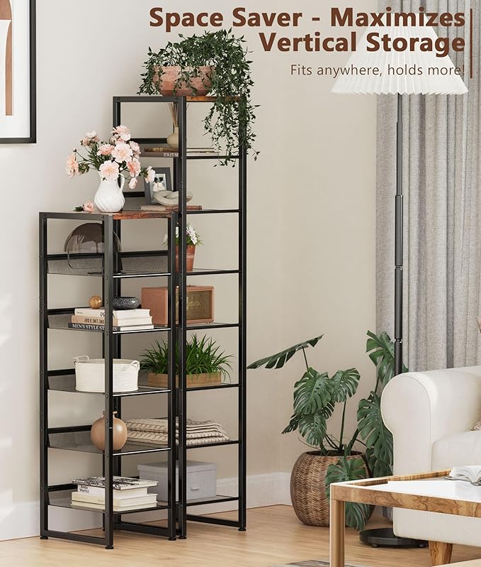 6 Tiers Vertical Shoe Rack, Corner Shoe Storage Organizer, Narrow Shoe Tower for 6 Pairs, Space Saving Sturdy Metal Shoe Shelf, Adjustable, Freestanding, for Entryway, Hallway, Living Room, Bedroom