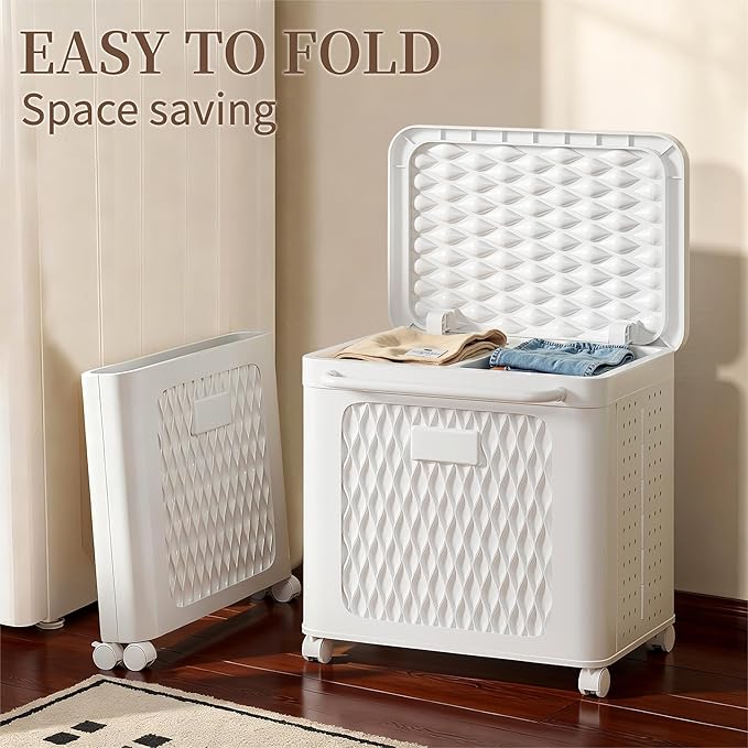 VECELO Deck Box, Outdoor Storage Box with Wheels and Lid, Waterproof Storage Bin for Package Delivery for Patio Furniture, Garden Tools, Pool Supplies, Foldable, White, 19.3" x 13.8" x 19.1"