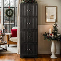 72" H Farmhouse Storage Cabinet, 4 Tier Kitchen Pantry Cabinet with 4 Shelves, 8 Doors Freestanding Floor Storage Cabinet Wooden Organizer Bookcase for Living Room & Kitchen (Black)
