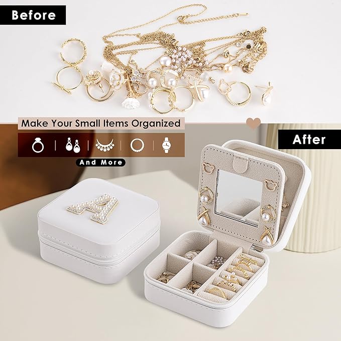 Birthday Gifts For Women, Initial Jewelry Box, Travel Jewelry Case, Gifts for Wife Girlfriend, Small Travel Jewelry Organizer, Gift for Girls, Graduation Gifts for Her, Bridesmaid Gifts