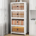 Storage Bins with Lids and Wheels, Collapsible Bathroom Storage Cabinet with Clear Doors, Plastic Stackable Closet Organizers and Storage Containers White 398 QT