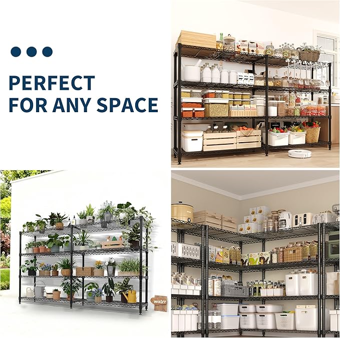 Garvee Metal Storage Shelves Heavy Duty Metal Shelving, 4-tier Wire Shelving Unit Shelves for Storage, Adjustable Shelf Organization for Garage Pantry Kitchen Commercial Basement, 59"W*13.8"D*59.5"H