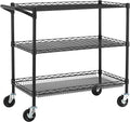 Finnhomy 3 Tier Heavy Duty Commercial Grade Utility Cart, Wire Rolling Cart with Handle Bar, Steel Service Cart with Wheels, Kitchen Carts on Wheels, Metal Cart Shelf Size 18" D x 36" W, NSF, Black