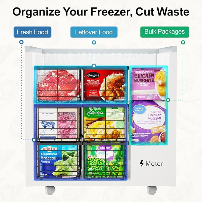 iSPECLE Freezer Organizer - 6 Pack Large Freezer Organizer Bins for 5 to 7 Cu.Ft Chest Freezer, Stackable Easy Access Food No More Digging, Sturdy Metal Wire Basket Not Scratch Bottom, Black